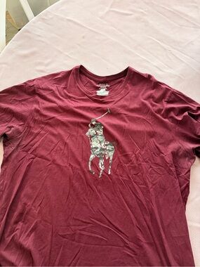 Polo by Ralph Lauren Men's Burgundy Crewneck Tee with Polo Player Graphic